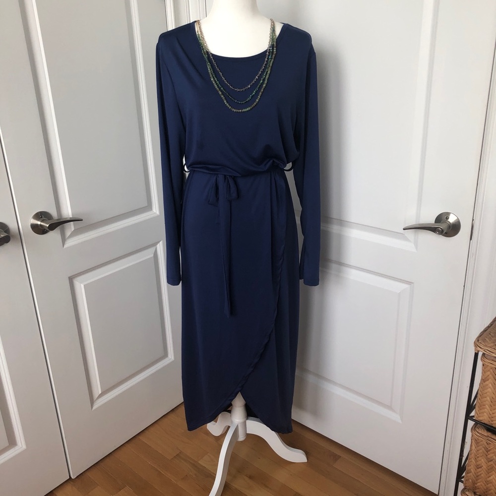 Long sleeve wrap navy dress